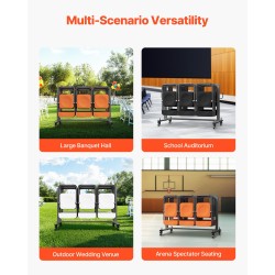 Taittotuolien kuljetuskärry Q235-rautainen runko 42 tuolia 181 kg jarrulliset pyörät mattamusta