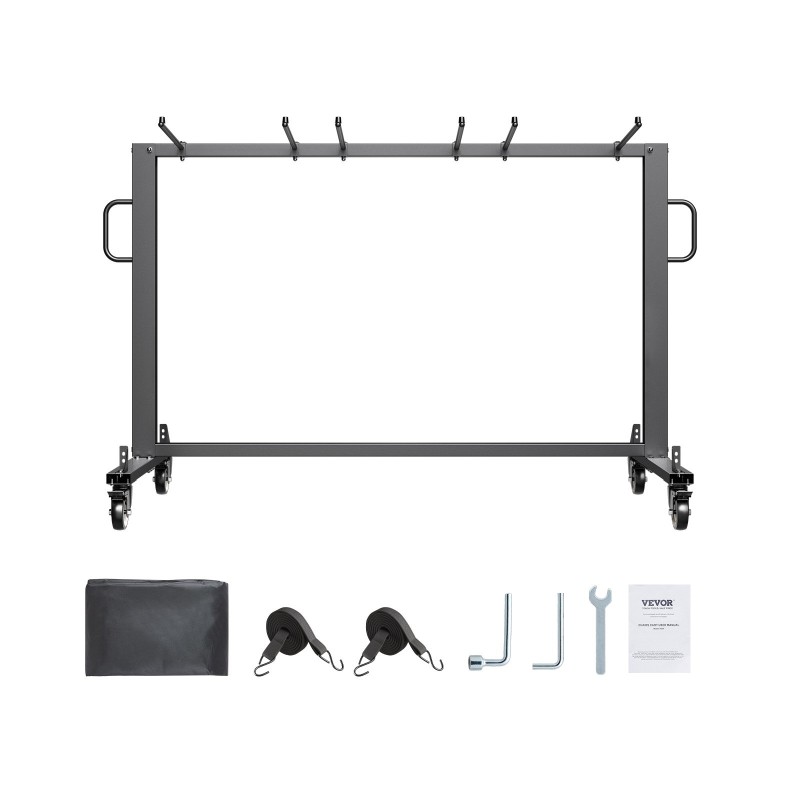 Taittotuolien kuljetuskärry Q235-rautainen runko 42 tuolia 181 kg jarrulliset pyörät mattamusta