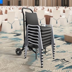 Taittotuolivaunu Q235-teräs 68 kg kantavuus 10 taittotuolia kumipyörillä mattamusta