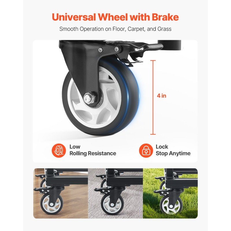 Metallinen taittotuolikärry Q235-rauta 60 tuolia 227 kg kantavuus lukittavat kääntöpyörät mattamusta