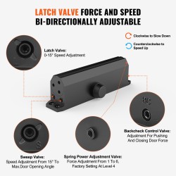 Hydraulinen ovipumppu valualumiinirunko musta sopii enintään 150 kiloa painaville oville