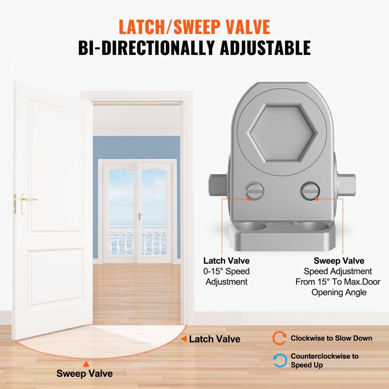 Hydraulinen valualumiini ovensuljin säädettävä enintään 85 kg oville hopea