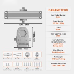 Hydraulinen valualumiini ovensuljin säädettävä enintään 85 kg oville hopea