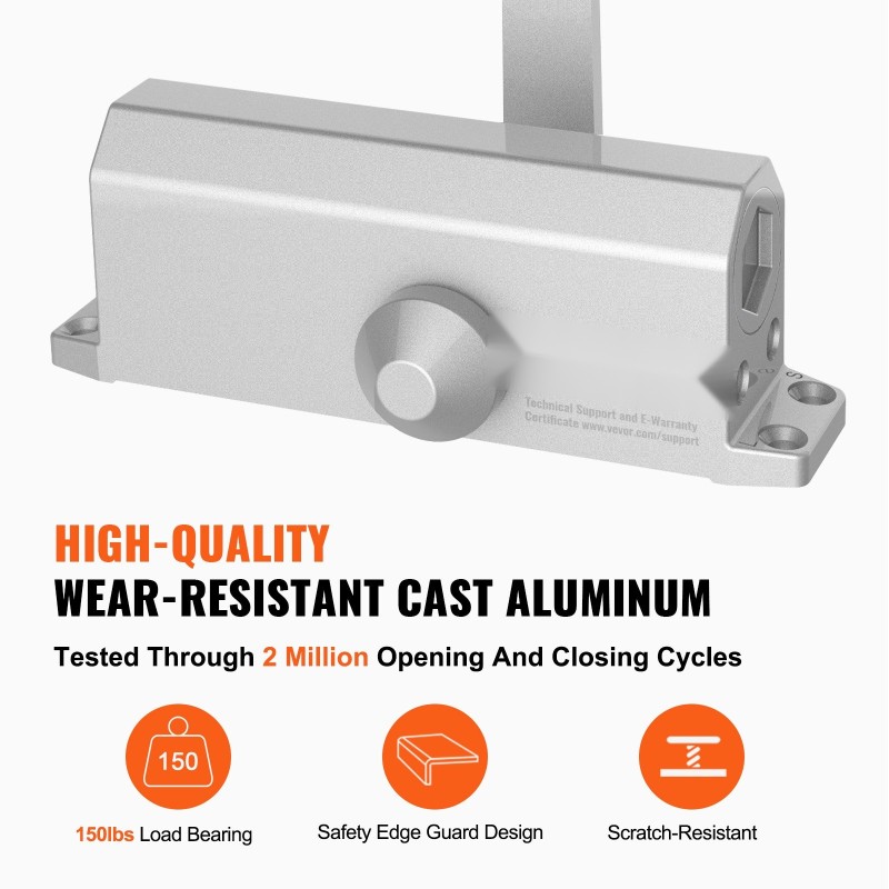 Hydraulinen ovensuljin valettu alumiinirunko 68 kg kantavuus säädettävä sulkeutumisnopeus hopeanvärinen