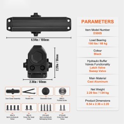 Hydraulinen ovensuljin valualumiinirunko 68 kilogramman kantavuudelle säädettävä sulkeutumisnopeus musta malli D300S