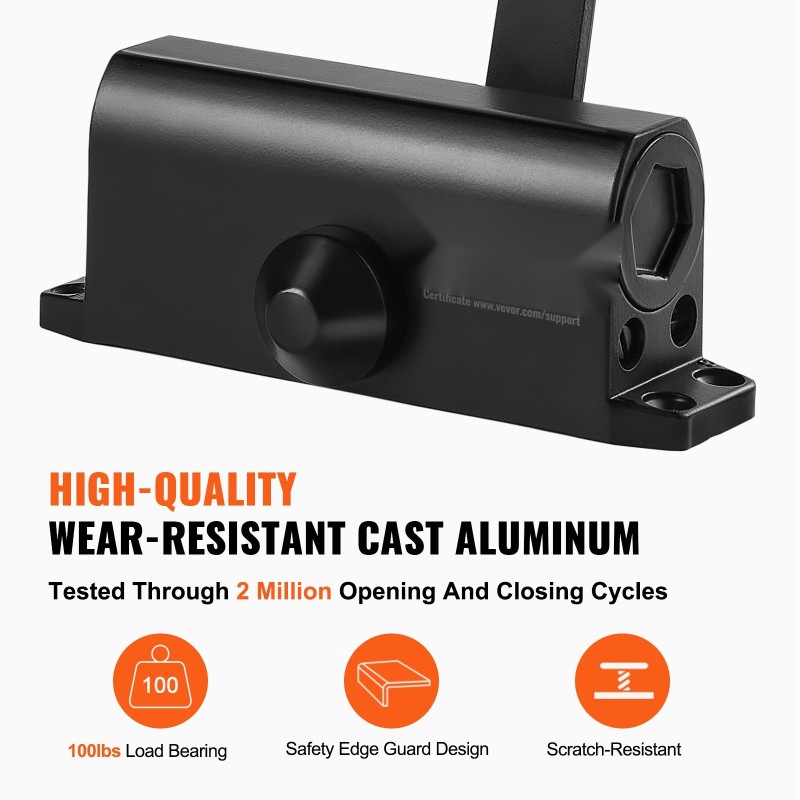 Hydraulinen ovipumppu valualumiinirunko 45 kg kantokyky musta sisä ja ulko-oviin