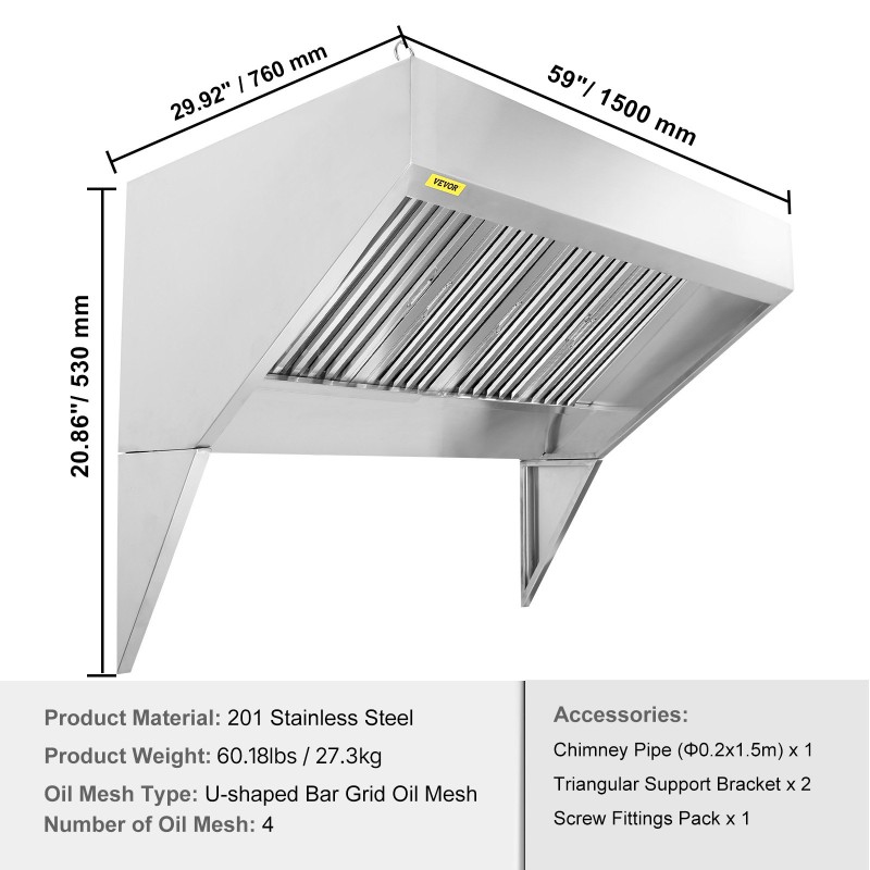 Liesikupu ammattikeittiöön 201-ruostumatonta terästä 1,5 m 2 irrotettavaa U-muotoista öljysuodatinta