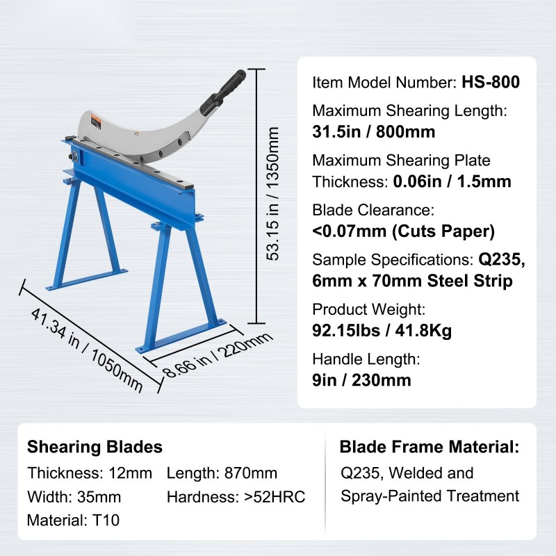 Manuaalinen levyleikkuri työpöytäasennukseen Q235 teräs T10 terä 800 mm 1,5 mm