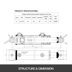 Hydraulisylinteri 50 mm poraus 914 mm iskunpituus kaksoisvaikutteinen hitsattu