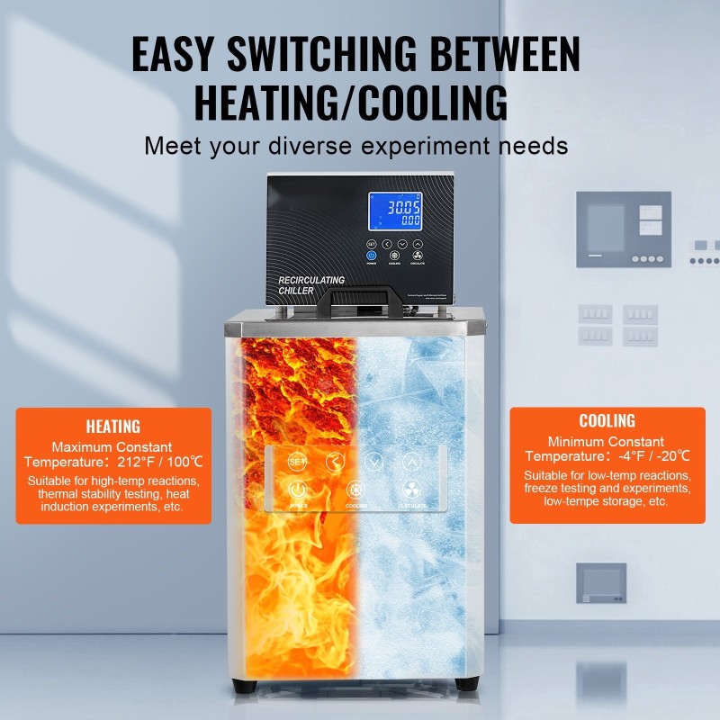 Laboratoriokiertojäähdytin vähintään 5 l 304-ruostumatonta terästä kaksoiskierto -20–100 °C LCD-näyttö