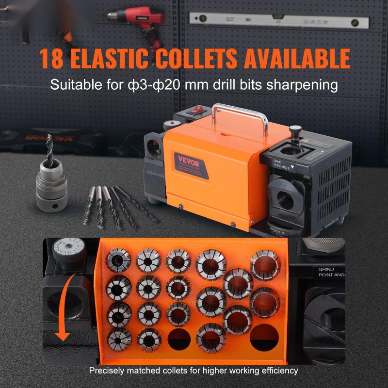 Poranterän teroitin 3–20 mm 18 istukkaa säädettävä 95–135 asteen kulma