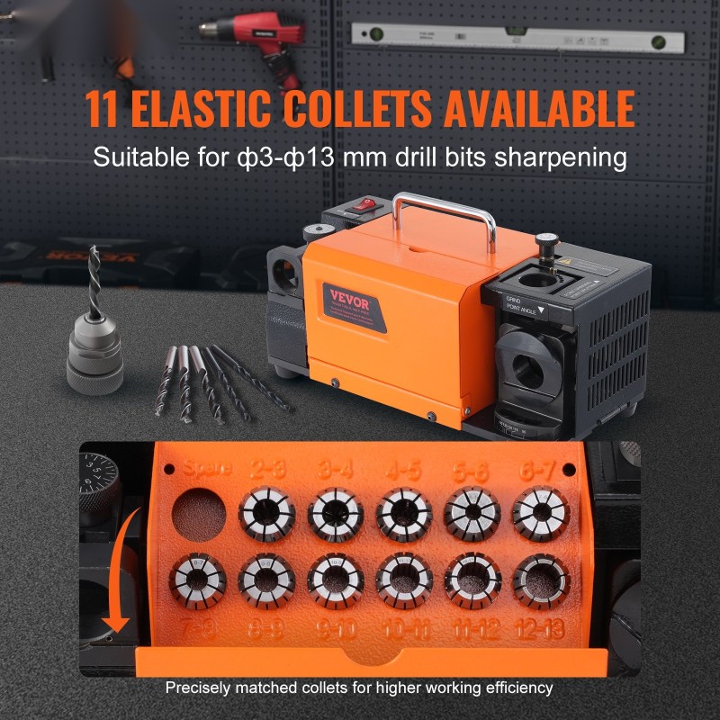Poranterien teroitin 3–13 mm säädettävä kärkikulma 95–135 astetta 11 kiristintä kaksi hiomalaikkaa