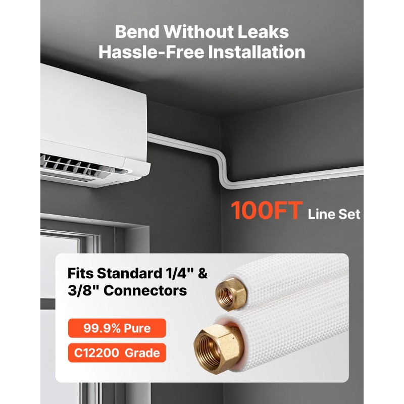 Kuparinen ilmastointiputkistosarja 30,5 m 6,4 ja 9,5 mm eriste