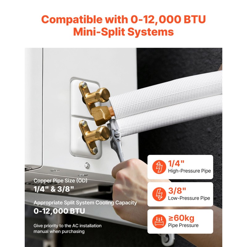 Kuparinen ilmastointiputkistosarja 30,5 m 6,4 ja 9,5 mm eriste