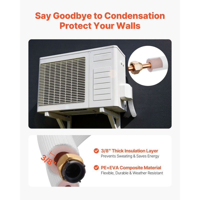 Kuparinen ilmastointiputkistosarja 30,5 m 6,4 ja 9,5 mm eriste