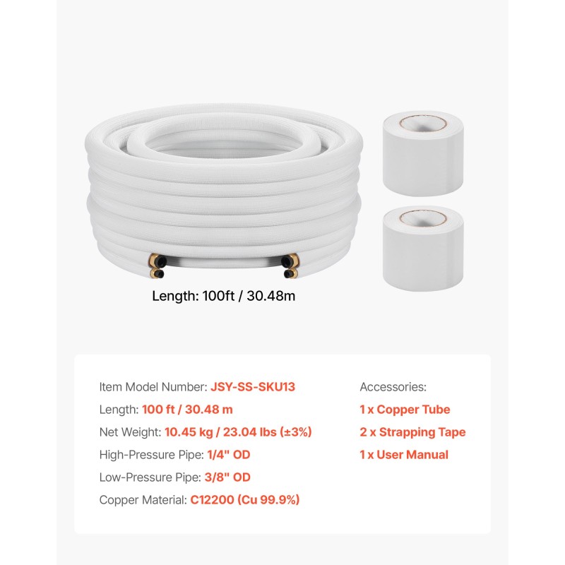 Kuparinen ilmastointiputkistosarja 30,5 m 6,4 ja 9,5 mm eriste
