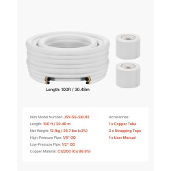 Kuparinen mini-split-putkistosarja 30,5 m 6,4 ja 12,7 mm PE-eristeillä