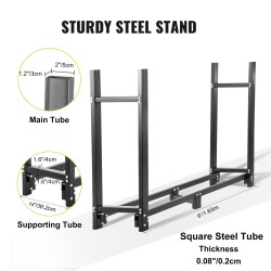 Polttopuuteline teräksinen 6-jalkainen 183.5x36.2x122 cm musta ulkokäyttöön PVC-suojapeitteellä 590 kg