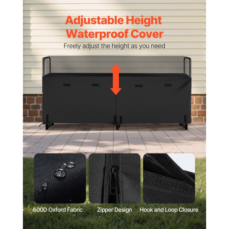 Halkoteline Q195 teräs ulkokäyttöön 2,57 m musta jauhemaalattu vedenpitävä 600D suojapeite