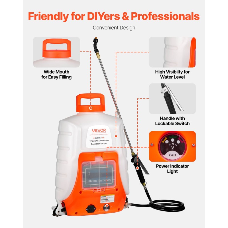 Reppuruisku akkukäyttöinen 15,1 litran säiliö 12 voltin 8 amperitunnin litiumakku kestävä muovirakenne