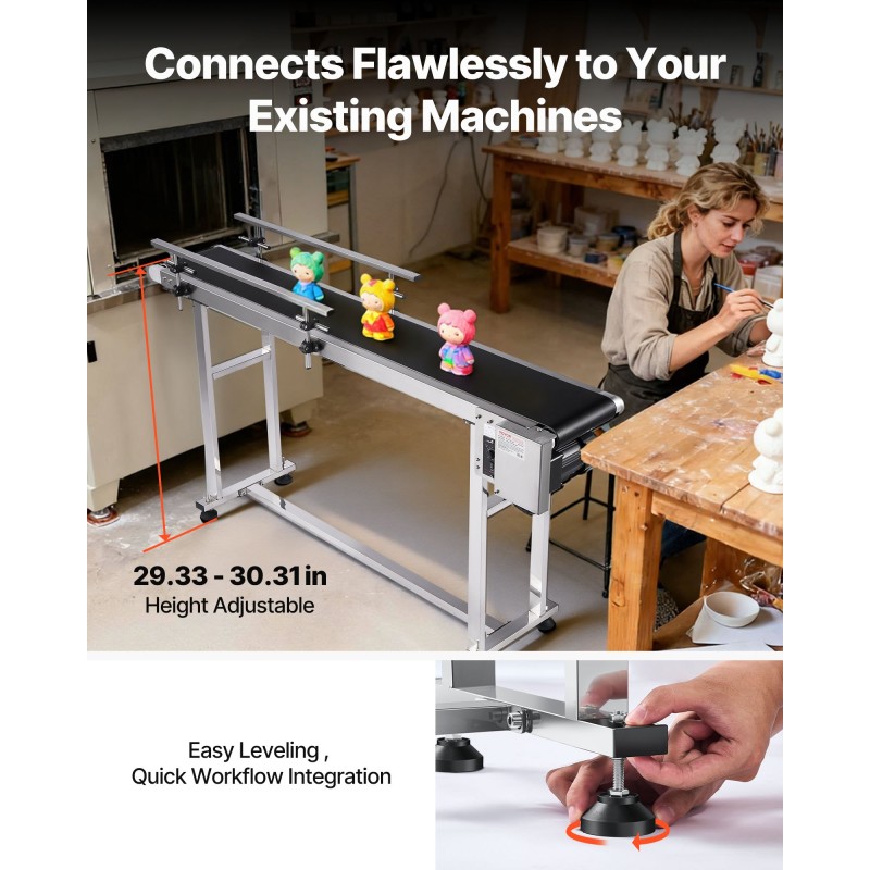 Moottoroitu antistaattinen PVC-kuljetinhihna 201 ruostumaton teräsrunko 1498x198 mm portaattomasti säädettävä