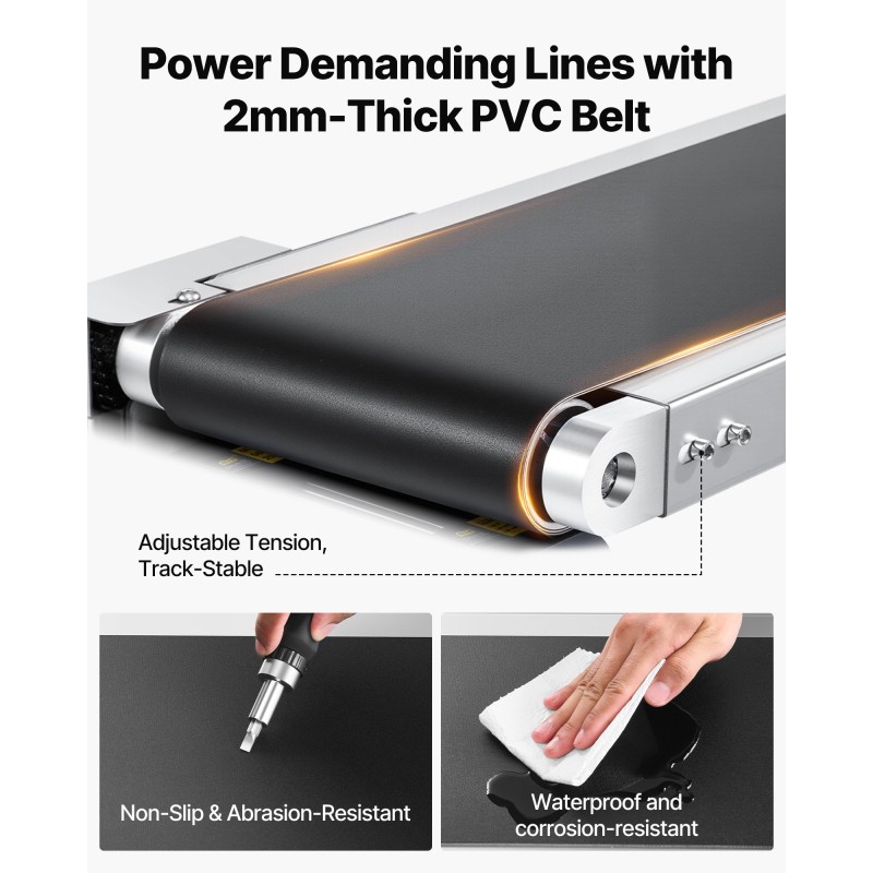 PVC-kuljetinhihna 201-ruostumattomasta teräksestä valmistettu 1803x198mm antistaattinen moottoroitu säädettävä nopeus