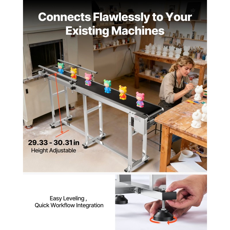 PVC-kuljetinhihna 201-ruostumattomasta teräksestä valmistettu 1803x198mm antistaattinen moottoroitu säädettävä nopeus