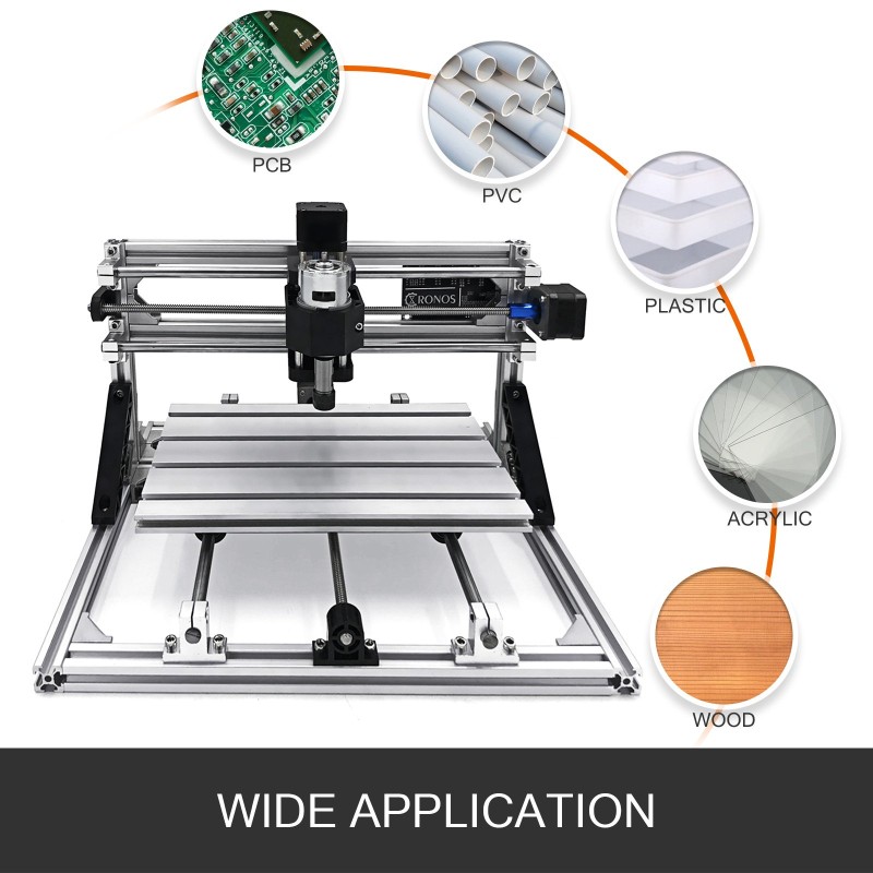 3-akselinen CNC-kaiverruskone alumiiniseosrunko 300 x 180 x 45 mm työalue GRBL-ohjainkortilla