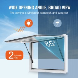 Tarjoiluikkuna alumiiniseos 1220×915 mm ruokarekkoihin 85° avautuma kiinteällä markiisiovella