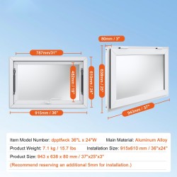 Myyntiluukku ruokavaunuille ja myyntikojuille 915x610 millimetriä alumiiniseosrunko avautuu 85 astetta
