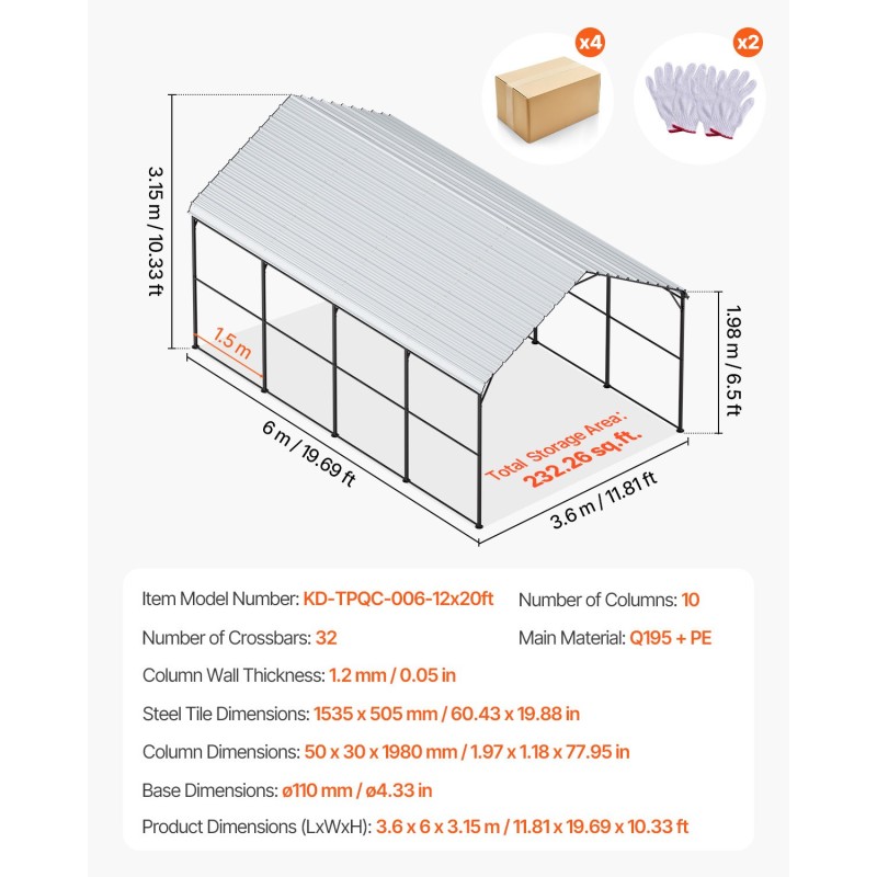 Metallinen autokatos galvanoitu Q195 teräsrunko 3,6x6 m irrotettavat PE-sivuseinät