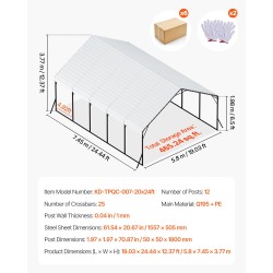 Metallinen autokatos 5,8×7,45×3,77m teräsrunko polyeteenikate irrotettavat sivuseinät