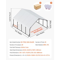 Metallinen autokatos 5,8×6×3,77 m teräsrunko PE-katto irrotettavat sivuseinät