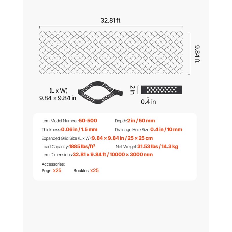 Tukiritilä soralle ja nurmikolle 50 mm syvyydellä 10000 x 3000 mm