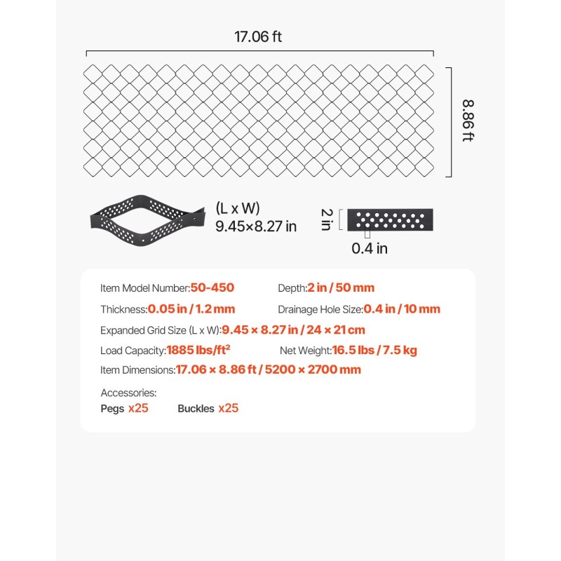 Läpäisevä soraverkko 50 mm 5200 x 2700 mm ajoteille ja pysäköintiin