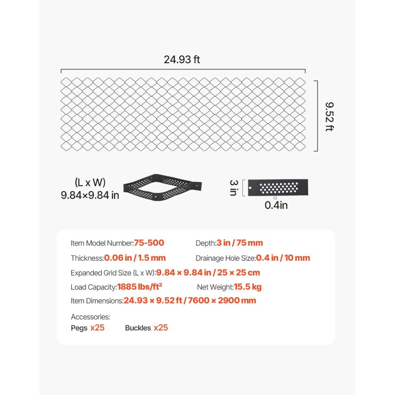 Soraritilä 75 mm syvyys 7600 x 2900 mm vedenläpäisevä ajoteille ja pihalle