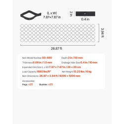 Sora- ja nurmikkoritilä 50 mm syvyys 8200 x 1200 mm ajoteille