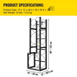 Hiiliteräs kylmäainepulloteline 6-paikkainen 48x12x15 tuumaa kaasu- ja typpisylintereille