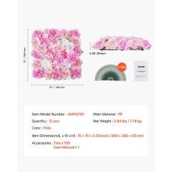 3D-kukkaseinäpaneelit PE-muovi 12 kpl 38 x 38 cm vaaleanpunainen juhliin