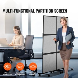 Akustinen 2-paneelinen tilanjakaja PET-äänieristeellä vaaleanharmaa korkeus 1860 mm