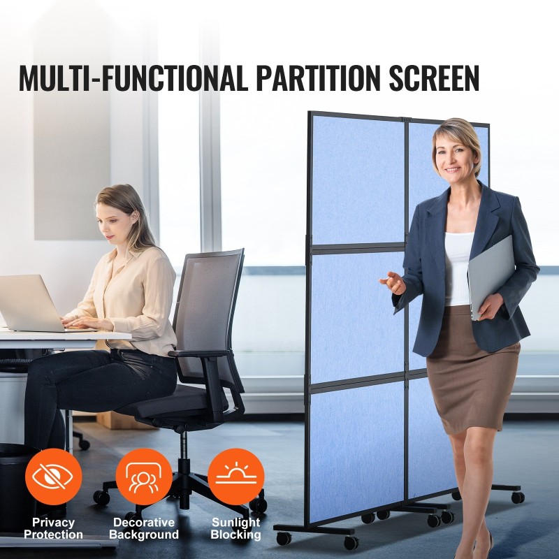 Akustinen tilanjakaja kaksi paneelia PET äänieristemateriaali indigosininen muistipintainen vetoketjulla yhdistettävä