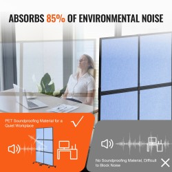 Akustinen tilanjakaja kaksi paneelia PET äänieristemateriaali indigosininen muistipintainen vetoketjulla yhdistettävä