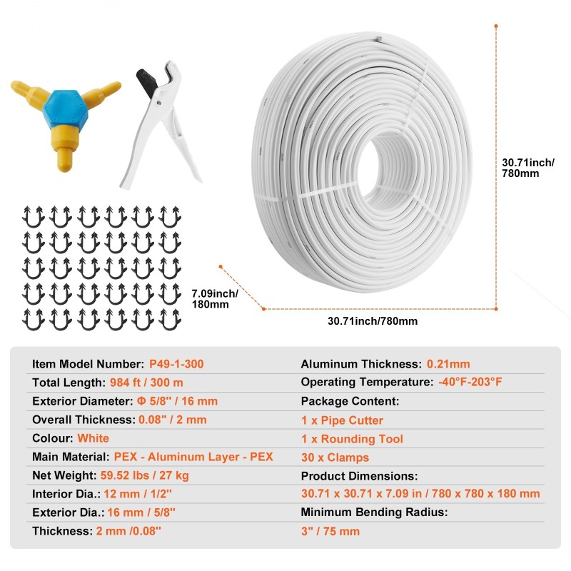 Alumiini-muovikomposiittiputki 16 mm 2 mm 300 m lattialämmitykseen käyttövesiin