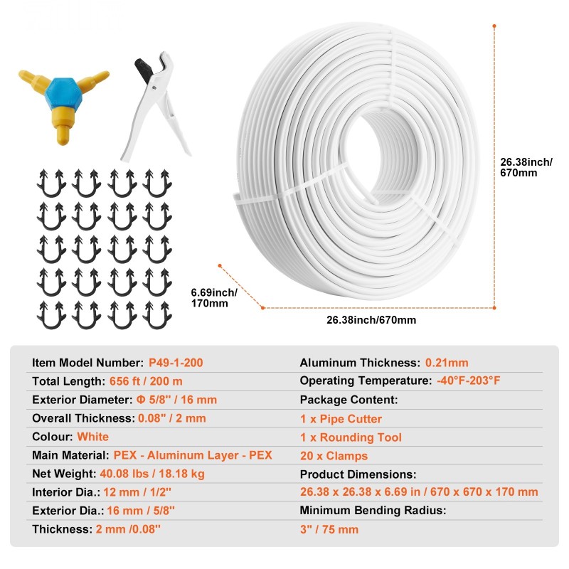 Alumiini-muovikomposiittiputki PEX 16 mm 2 mm 200 m lattialämmitykseen