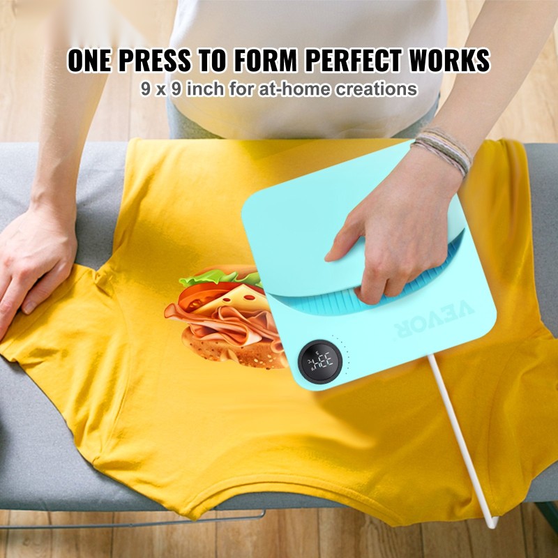 Kompakti PTFE-pinnoitettu lämpöprässi 22,8×22,8 cm T-paitoille ja tekstiileille