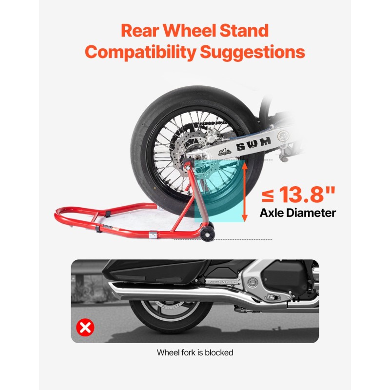 Moottoripyörän takapyöräteline teräs 850 paunan kantavuus kompaktit mitat punainen