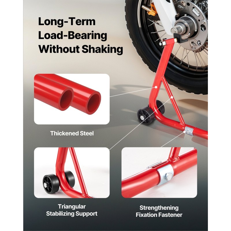 Moottoripyörän takapyöräteline teräs 850 paunan kantavuus kompaktit mitat punainen