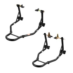 Moottoripyörän etu- ja takateline teräsrunkoinen 3-pisteisellä jalustalla useimmille urheilumoottoripyörille