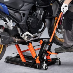 Hydraulinen moottoripyöränostin 0,7 tonnia 120–385 millimetriä nostokorkeus 360 asteen pyörillä