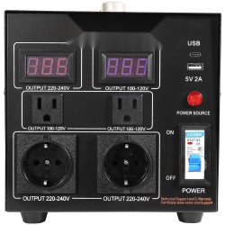 Jännitemuunnin 2000VA kaksisuuntainen 110V ja 220V 6 lähtöä metallikotelo